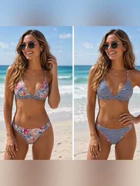 Rip curl reversible floral striped bikini Sz S